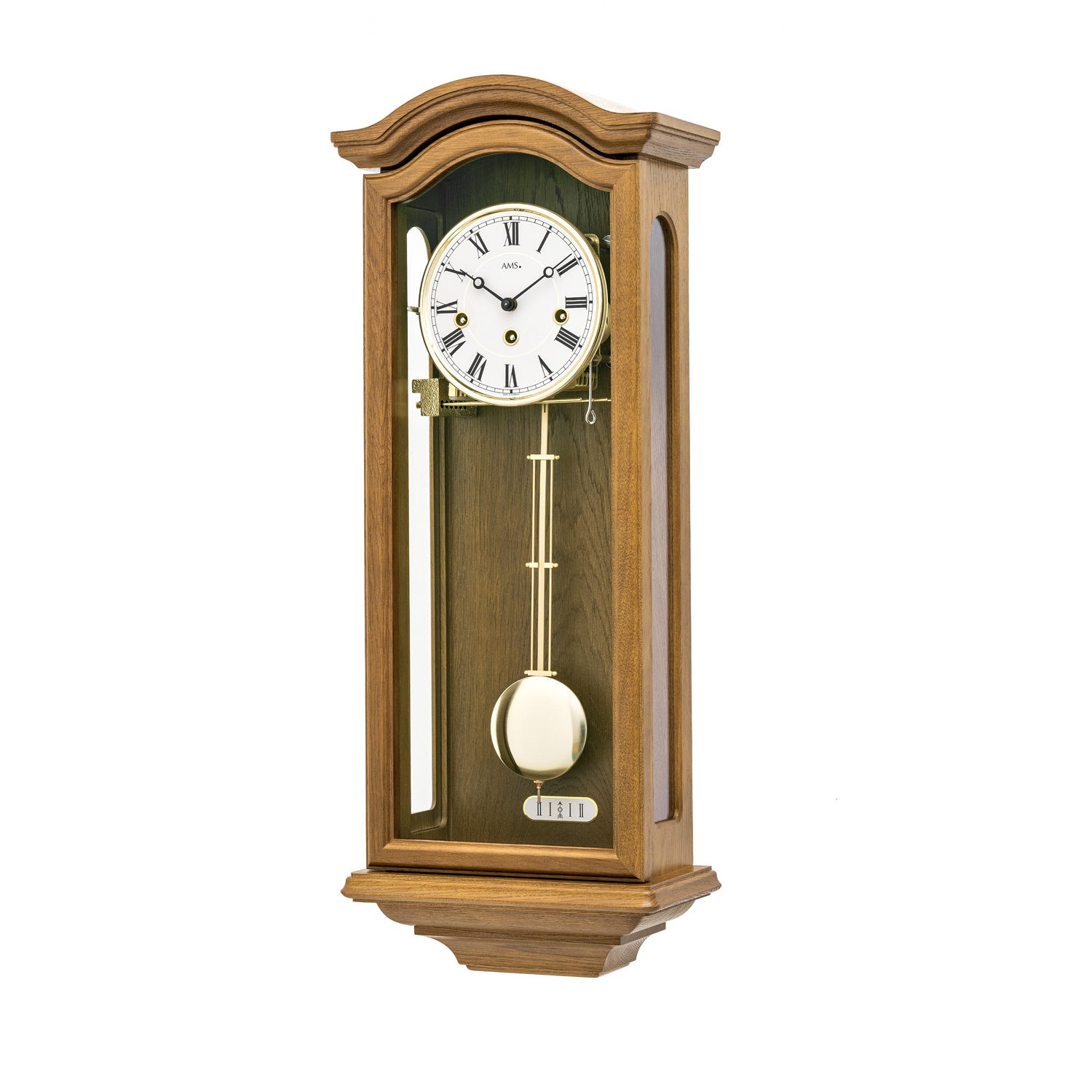 Horloge murale avec boîtier en chêne, cadran rond et pendule, mécanisme de sonnerie Westminster