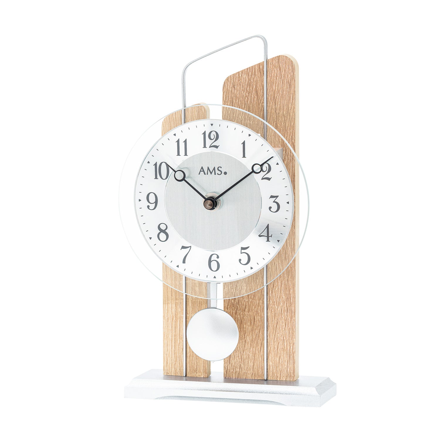 Horloge de table avec boîtier en bois, cadran blanc et pendule ronde