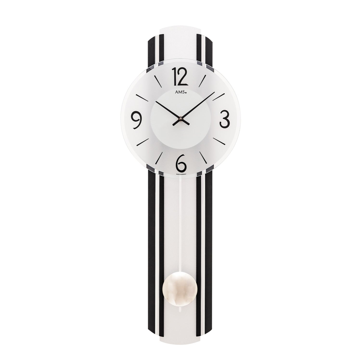 Horloge murale avec mouvement à pendule, boîtier en bois anthracite et cadran blanc