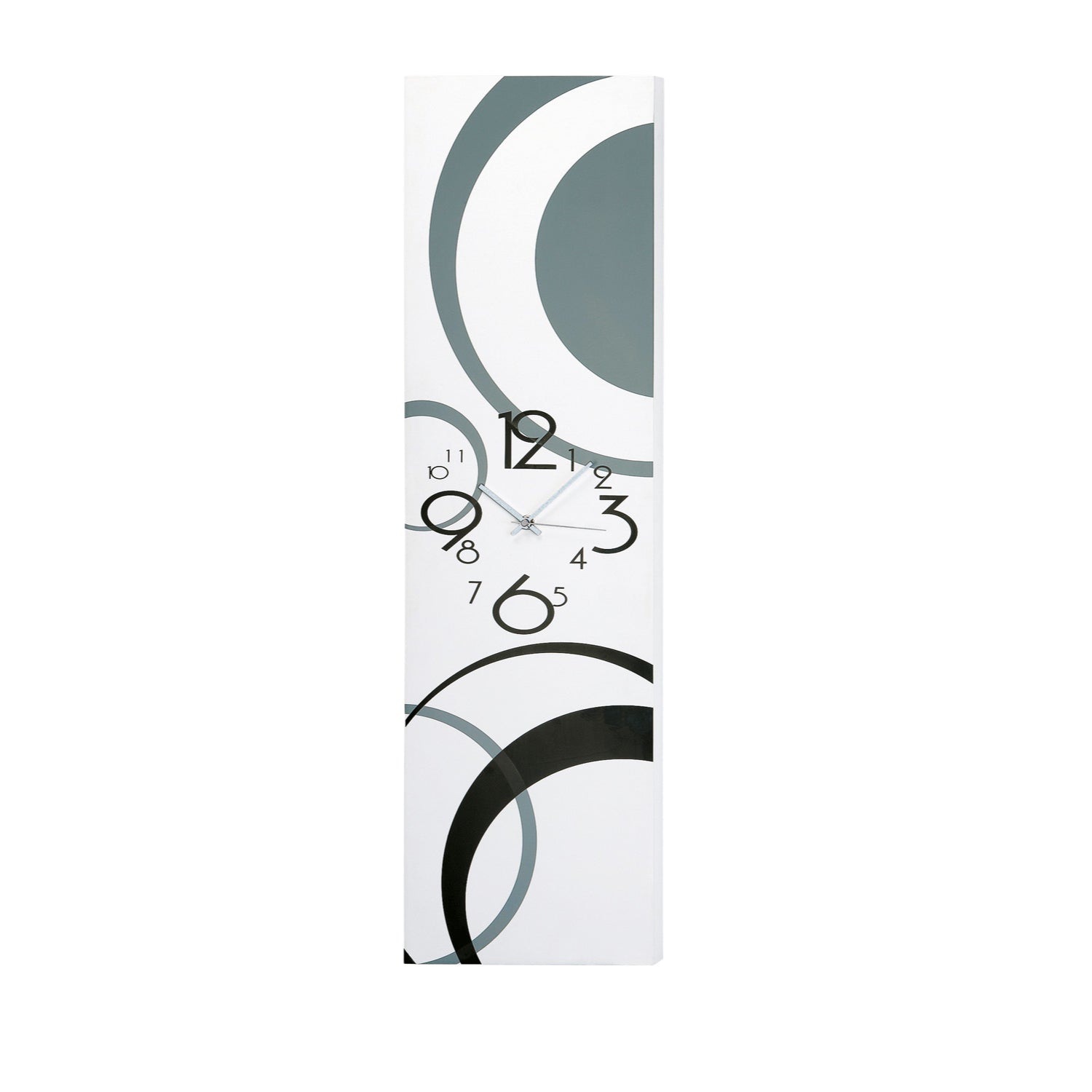 Horloge murale avec cadran blanc, chiffres noirs et arcs circulaires