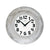 Horloge murale ronde avec boîtier en céramique argenté, cadran blanc et aiguilles noires