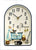 Wanduhr aus Kunstkeramik mit runder Uhrscheibe, Motiv mit Katze, Kind und Reinigungsutensilien