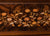 Plateau en bois pour horloge de parquet avec marqueterie florale beige, orange et dorée