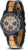 Bracelet de montre pour femme avec boîtier noir, bracelet en bois et cadran rond à l'aspect chronographe