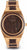 Montre bracelet pour homme avec cadran rond en bois marron, boîtier et bracelet en métal beige