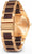 Bracelet de montre pour homme en vue latérale : boîtier métallique beige avec bracelet à maillons en bois marron foncé