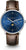 Montre homme avec cadran bleu, bracelet en cuir marron et boîtier argenté