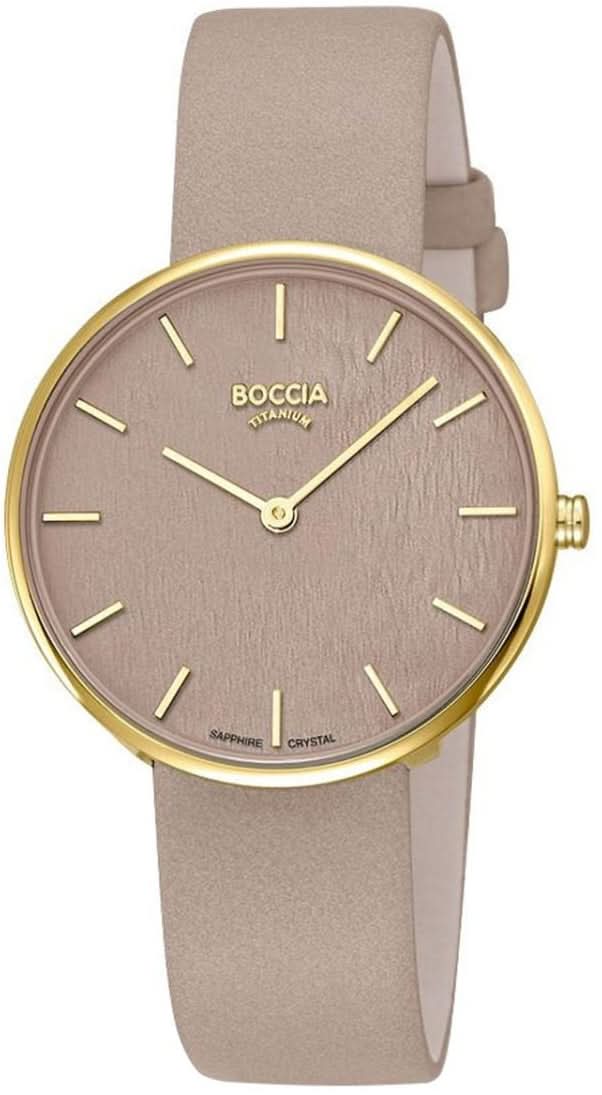 Montre pour femme avec bracelet beige, boîtier rond doré et cadran rose