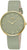 Montre pour femme avec bracelet vert, boîtier rond doré et cadran beige