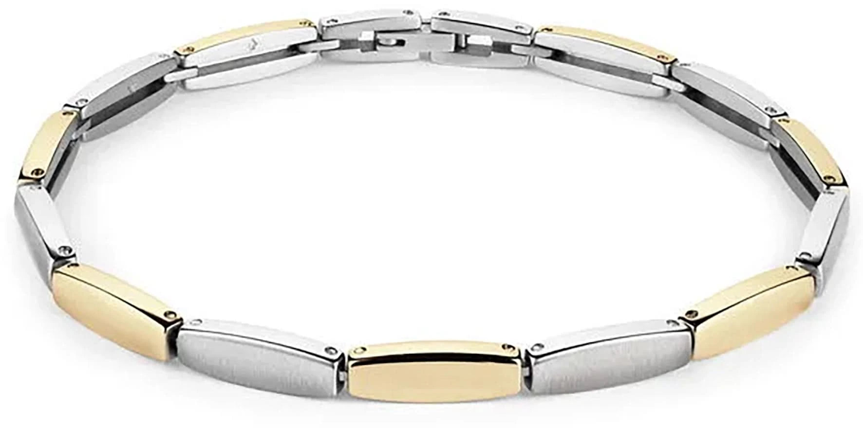 Bracelet bicolore en titane avec maillons rectangulaires, aspect argenté et doré