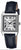 Montre Casio pour femme : boîtier rectangulaire en acier inoxydable, bracelet en cuir bleu foncé, affichage analogique.