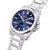 Herrenuhr mit blauem Zifferblatt, Edelstahlgehäuse und -armband, Datumsanzeige MON 30.