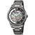 Herren-Automatik-Skelettarmbanduhr mit silbernem Metallarmband und sichtbarem Uhrwerk