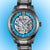 Herrenarmbanduhr mit transparentem Saphirglas, sichtbarem Skelettwerk und blauem Ziffernring