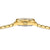 Goldfarbene Damenuhr: Nahansicht von Lünette und Edelstahlgliederarmband