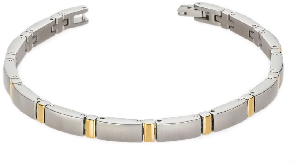 Bracelet avec design à maillons argentés et accents dorés, titane pur.