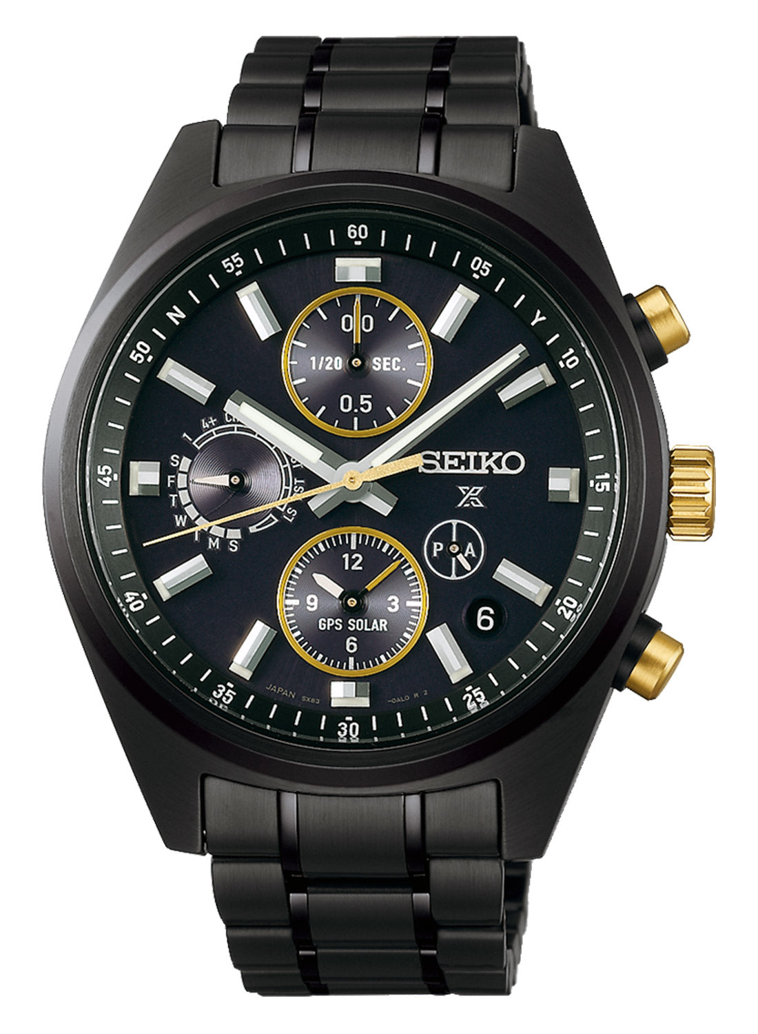 Schwarze Seiko Prospex Speedtimer Herrenarmbanduhr mit Chronographen-Zifferblatt und Metallarmband