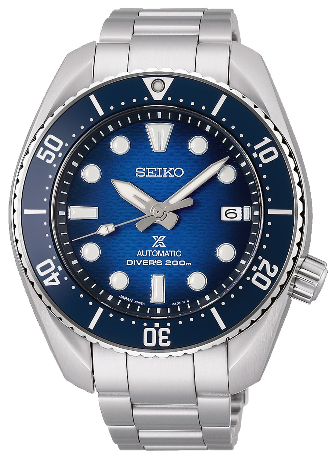 Seiko Prospex Herren-Automatik-Taucheruhr: blaues Zifferblatt, Stahlband, 200 m