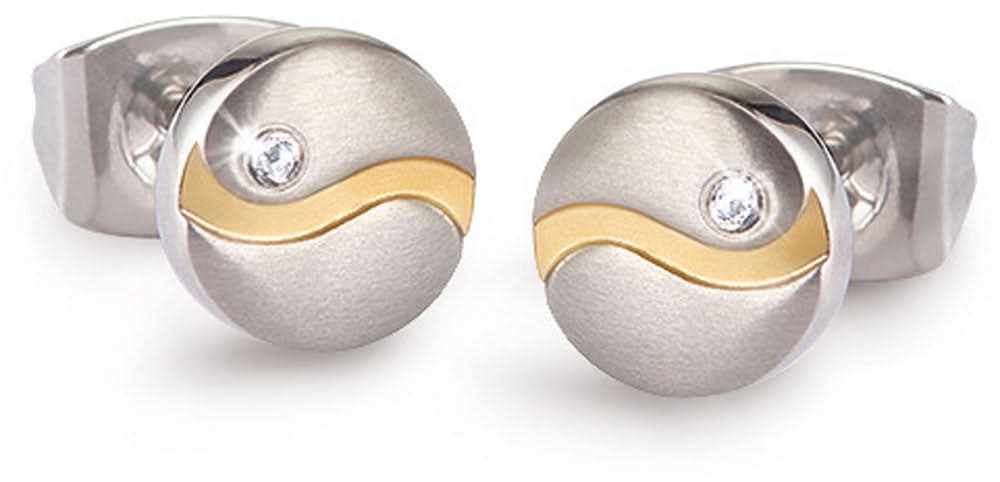 Paire de clous d'oreilles en titane avec vague dorée et petit diamant rond