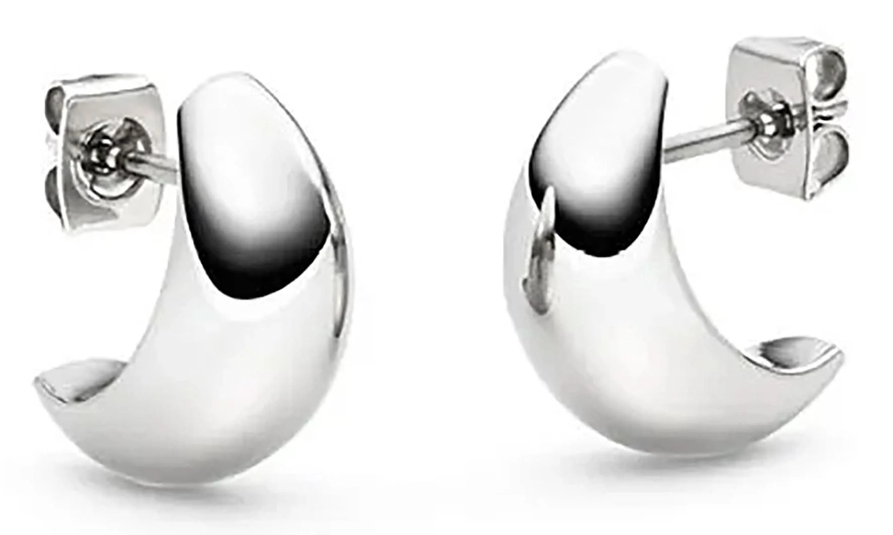 Clous d'oreilles en titane en forme de lune avec finition argentée lisse, fermoir à poussette