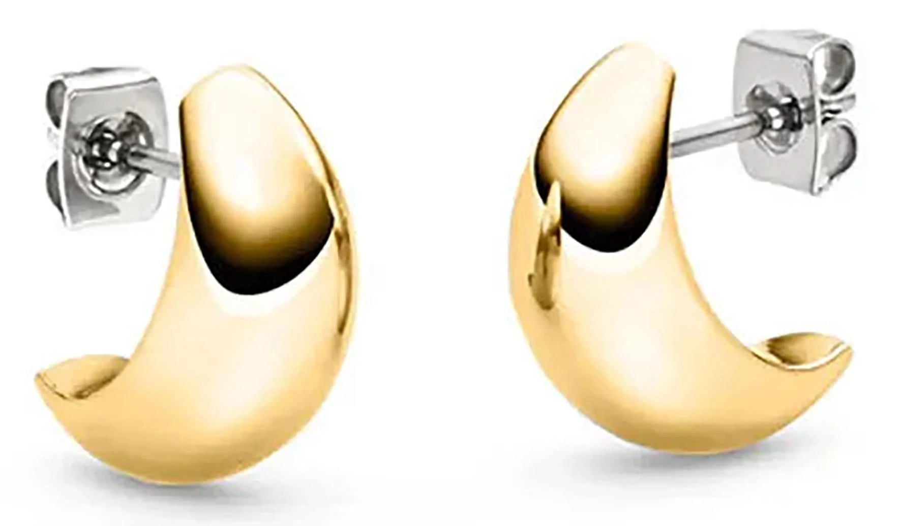 Clous d'oreilles en titane en forme de lune, couleur or, avec un croissant lisse et des tiges argentées