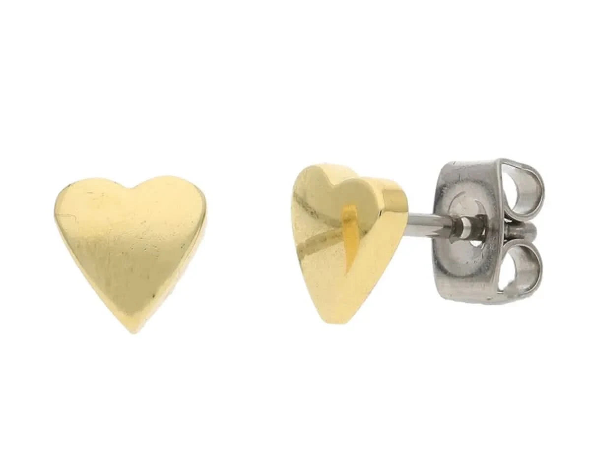 Clous d'oreilles en titane en forme de cœur avec cœur plaqué or, couleur or