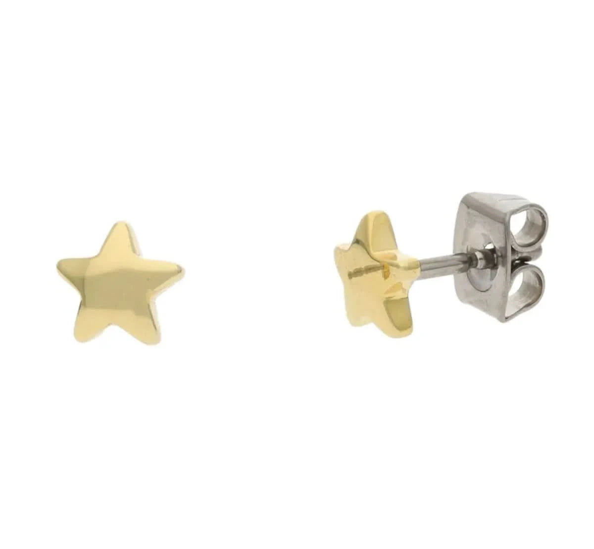 Boucles d'oreilles puces en titane en forme d'étoile avec placage doré, petit modèle