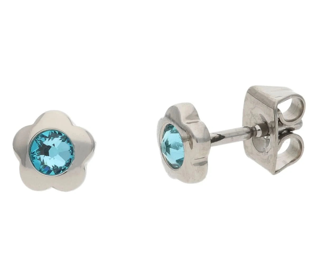 Clous d'oreilles en titane en forme de fleur avec pierre bleue