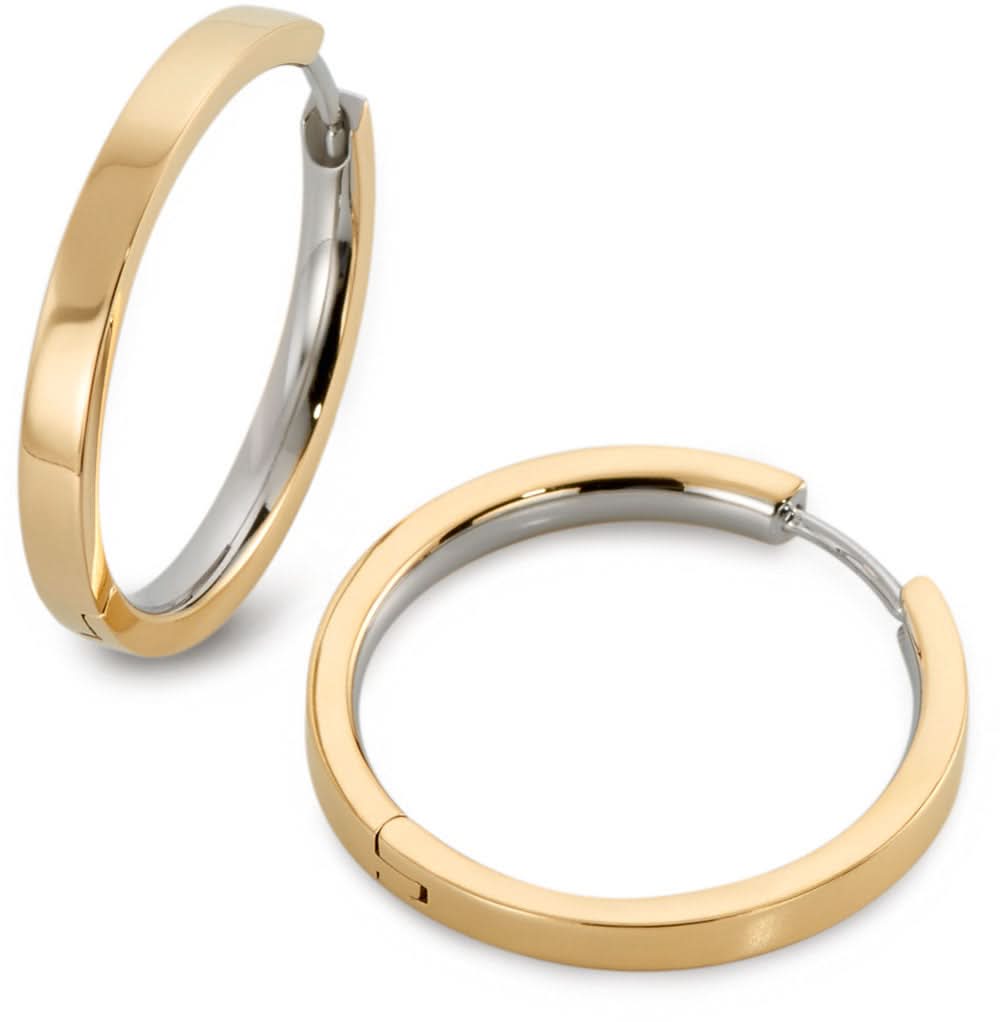 Créoles plaquées or en métal, forme anneau lisse avec bord intérieur.