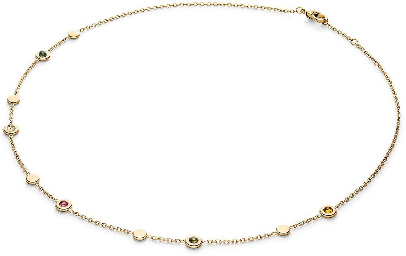 Collier Boccia avec chaîne à maillons dorés et éléments décoratifs ronds multicolores