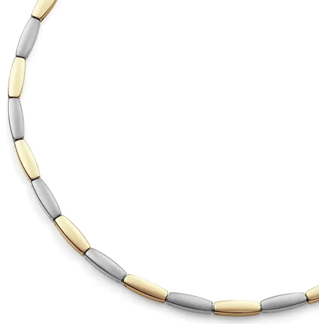Collier bicolore en titane avec maillons ovales dorés et argentés