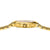 Damenuhr Ansicht von der Seite: goldfarbenes Gehäuse mit Krone und Gliederarmband