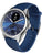 Hybrid-Smartwatch mit blauem Silikonarmband, silbernes Gehäuse und blaues Zifferblatt