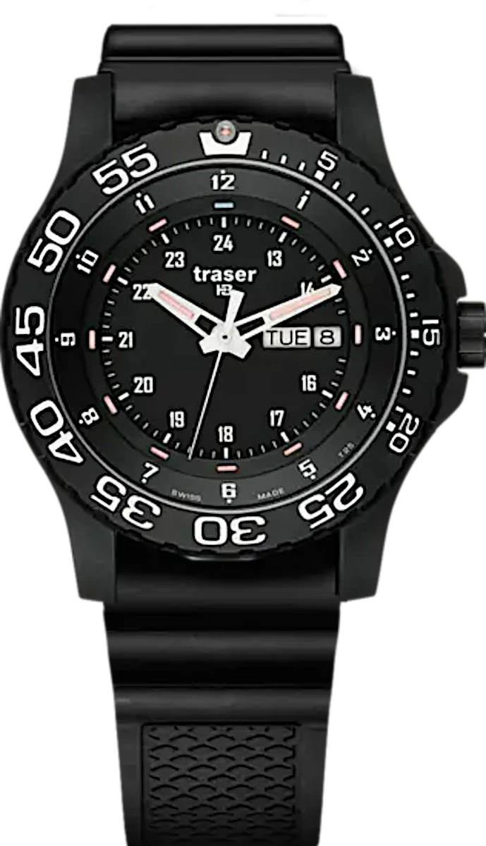 Traser P66 Elite montre pour homme avec boîtier noir, bracelet en caoutchouc noir et affichage de la date