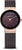 Montre pour femme avec boîtier couleur or rose, cadran rouge foncé et bracelet milanais.