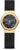 Montre pour femme avec cadran bleu foncé, boîtier doré et bracelet milanais noir.
