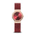 Damenuhr mit roségoldener Lünette, rotem Zifferblatt und rotem Milanaise-Armband