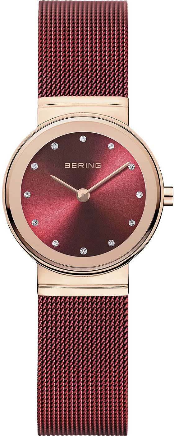 Bering Classic 10126-363 Montre pour femme • Verre saphir résistant aux rayures • Bracelet milanais rouge