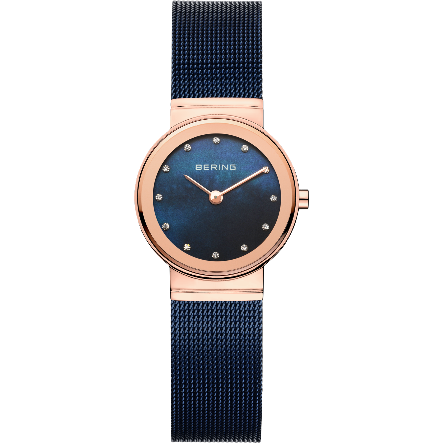 Bering Classic Damenuhr mit blauem Zifferblatt und Milanaise-Armband