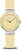 Montre pour femme avec cadran jaune et bracelet en silicone beige, lunette argentée