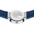 Bering Damenarmbanduhr, Gehäuseboden mit Reliefkarte und blauem Silikonarmband.