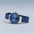 Bering Damenarmbanduhr mit blauem Armband und silbernem Gehäuse, Ansicht schräg.