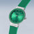Montre Bering ronde pour femme avec cadran vert et lunette argentée, sur bracelet vert