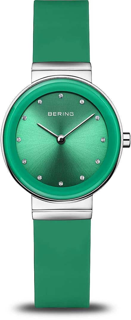 Bering Montre Femme : cadran vert, aiguilles rondes et bracelet vert