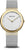 Montre pour femme avec cadran argenté, lunette dorée et bracelet milanais avec logo BERING