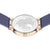 Fond de montre pour femme avec gravure de carte du monde, boîtier couleur or rose et bracelet milanais bleu