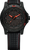 Montre noire pour homme avec bracelet en caoutchouc noir, accents rouges et index lumineux