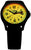 Montre homme avec bracelet en caoutchouc noir, cadran jaune et accents lumineux verts