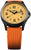 Montre homme avec bracelet en caoutchouc orange, boîtier noir et cadran jaune