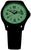 Montre pour homme avec cadran vert, aiguilles noires et bracelet noir.